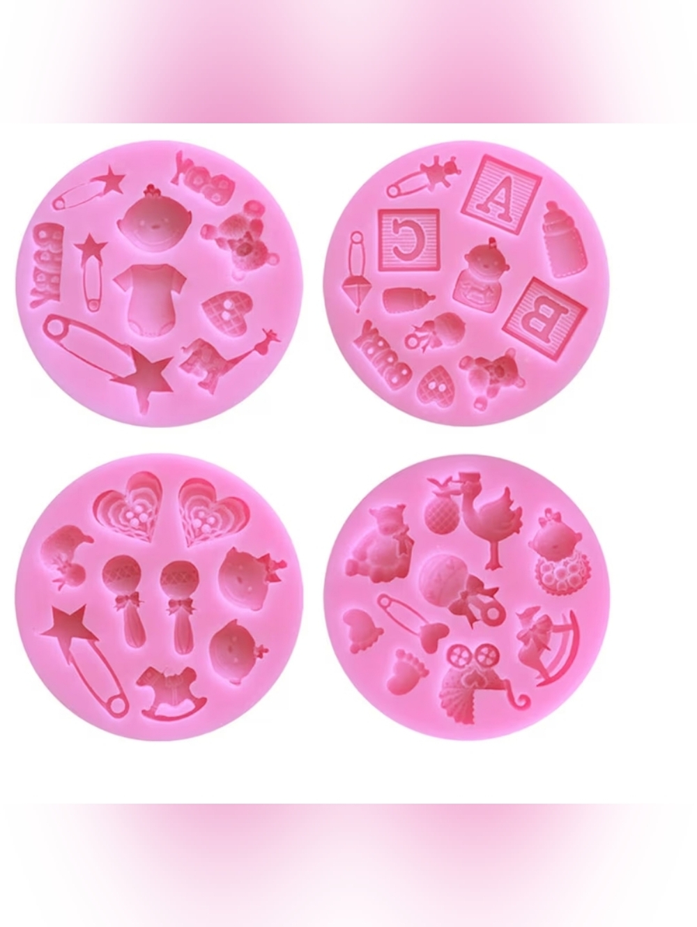 Brand New Set Of 4 Pink Silicone Baby-Themed Mold Set